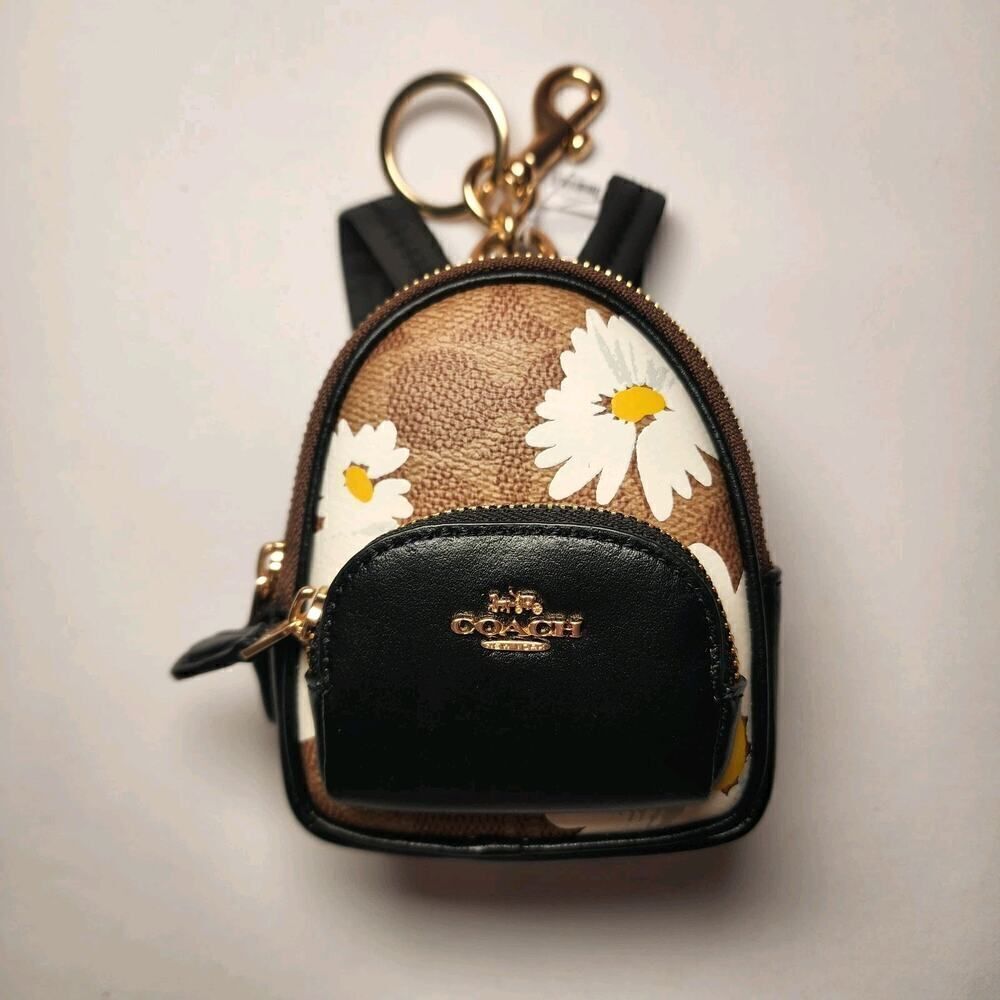 NWT Coach CZ602 Mini Court Backpack CHARM KEY FOB Signature FLORAL KHAKI